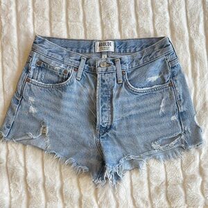 Agolde Light Blue Distressed Jean Shorts